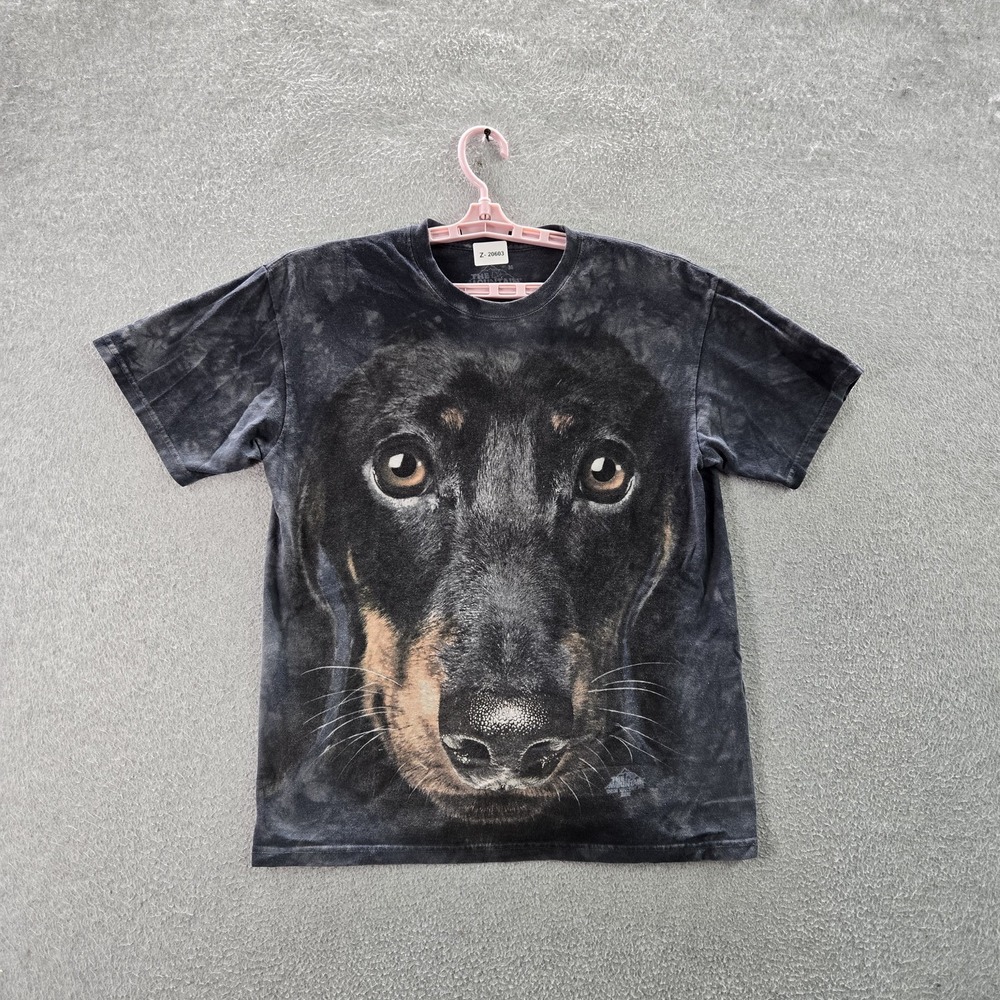 The Mountain Men Shirt M Black Y2K Dachshund Dog Face Short Sleeve Logo‎